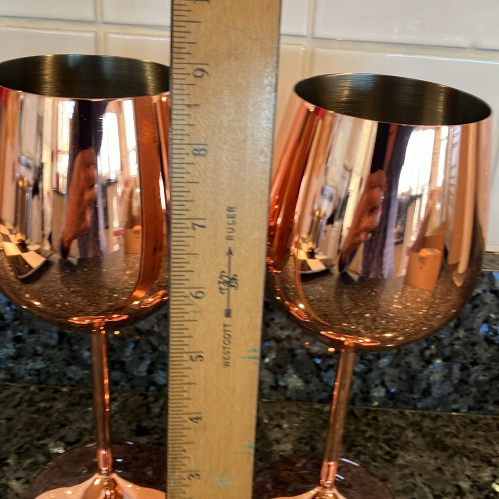 NWT Jillmo Copper Coated 304 Stainless Steel Wine Glass Pair 18 Ounce, NIB - Picture 10 of 13